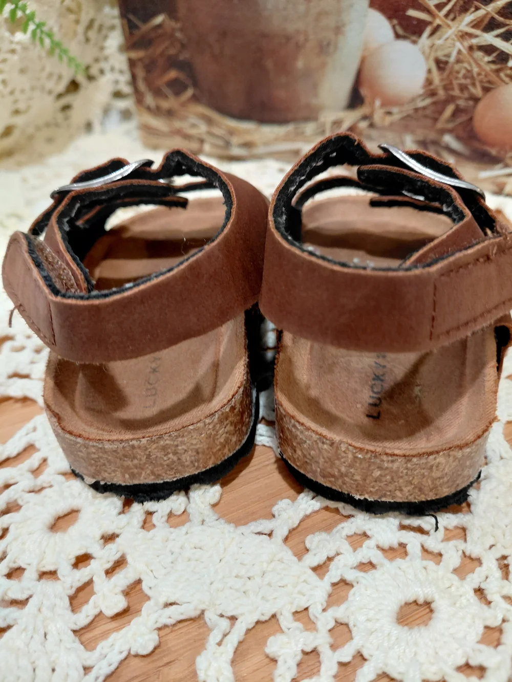 Lucky Brand Brown Double-Buckle Kids Sandals with Silver Buckles